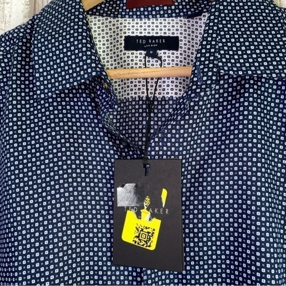 New With Tag Ted Baker Navy Geometric Print Button Down Shirt - Picture 3 of 5